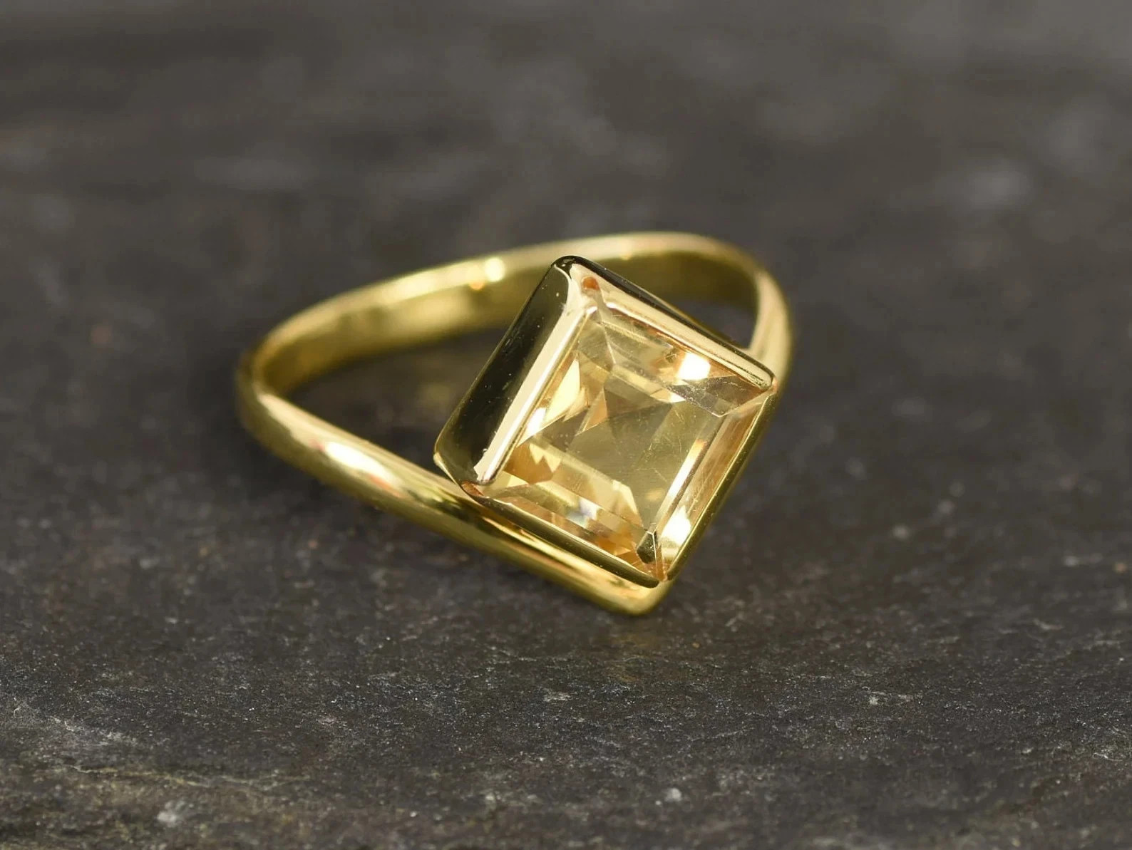 2.50 Ct 18K Solid Yellow Gold Natural Citrine & Diamond Anniversary Ring Sz 9