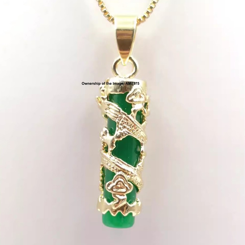 NEW Yellow Alloy Heating Jade Pendant Women Men Green Jade Dragon Pillar Pendant