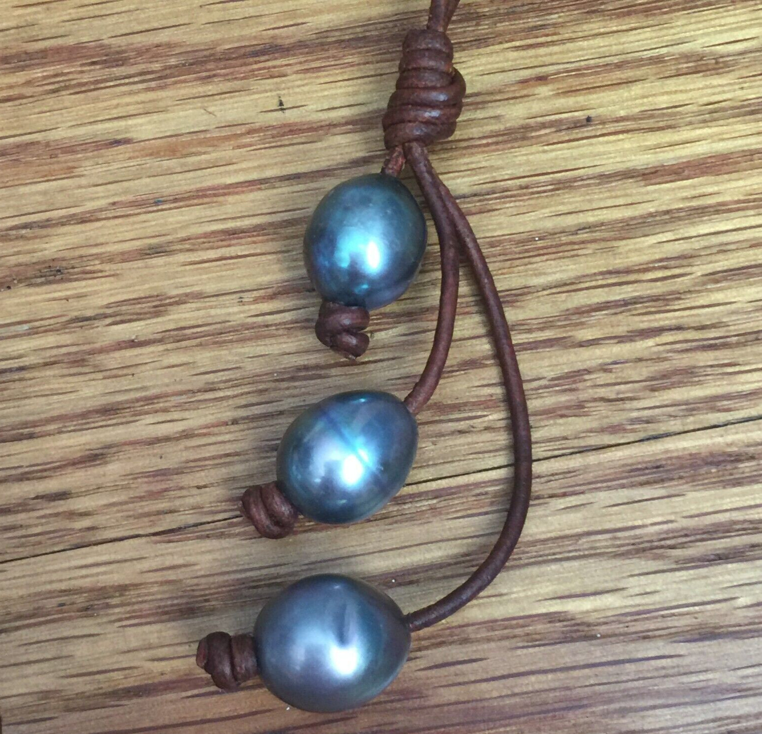 BLACK PEARL LEATHER LARIAT NECKLACE HANDMADE IN USA 10mm 35″