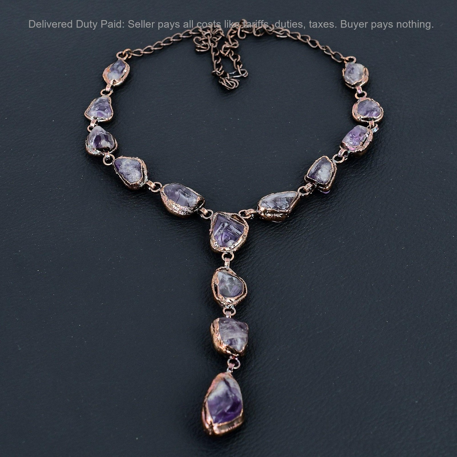Copper Super 23 Amethyst Rough Gemstone Chain Engagement Electroformed Necklace
