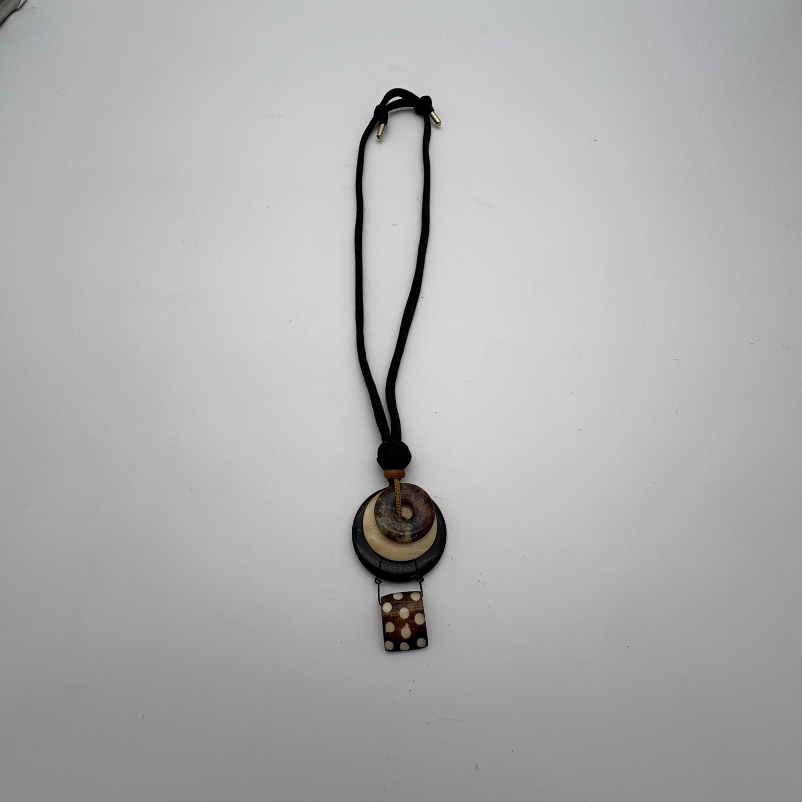 Pendant Statement Necklace Multicolor Discs Black Cord Adjustable Tie Jewelry