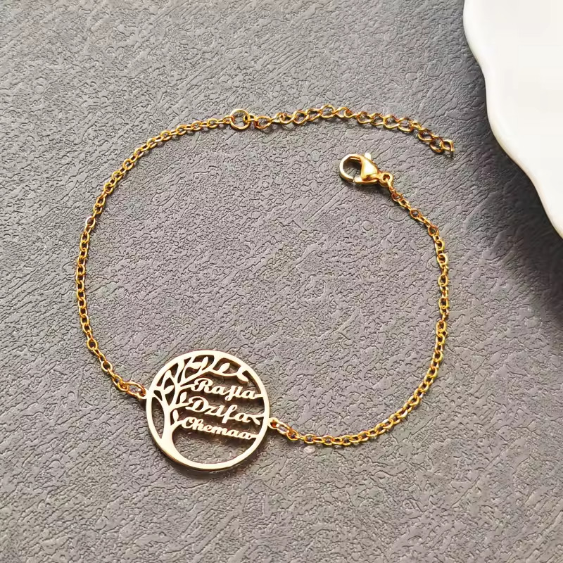 Custom 1-4 Name Family Tree Bracelet Jewelry Lobster Clasp Gift Silver Gold