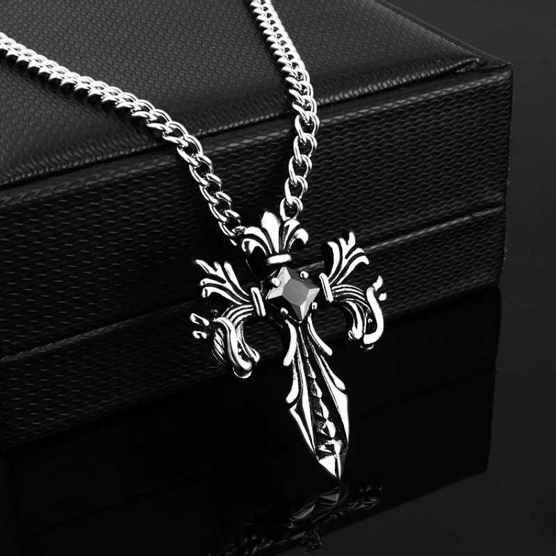 Men’s Retro Gothic Long Necklace rhinestone Dragon Pendant Statement Jewelry