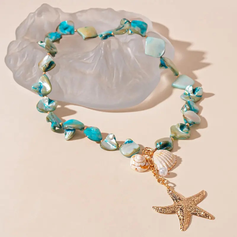 Bohemian Colorful Irregular Shell Beaded Necklaces for Women Retro Double-layer