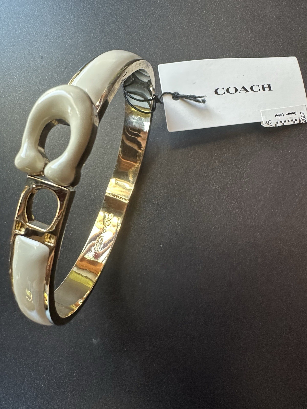 Coach Bangle Bracelet Women’s White Enamel Gold Tone Signature C Logo