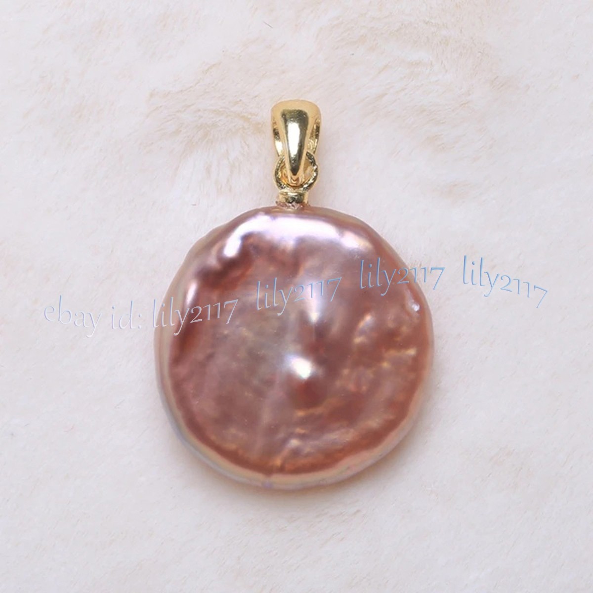 16-17mm Natural Pearl Pink Purple Freshwater Baroque Coin Pearl Pendant 14k Gold