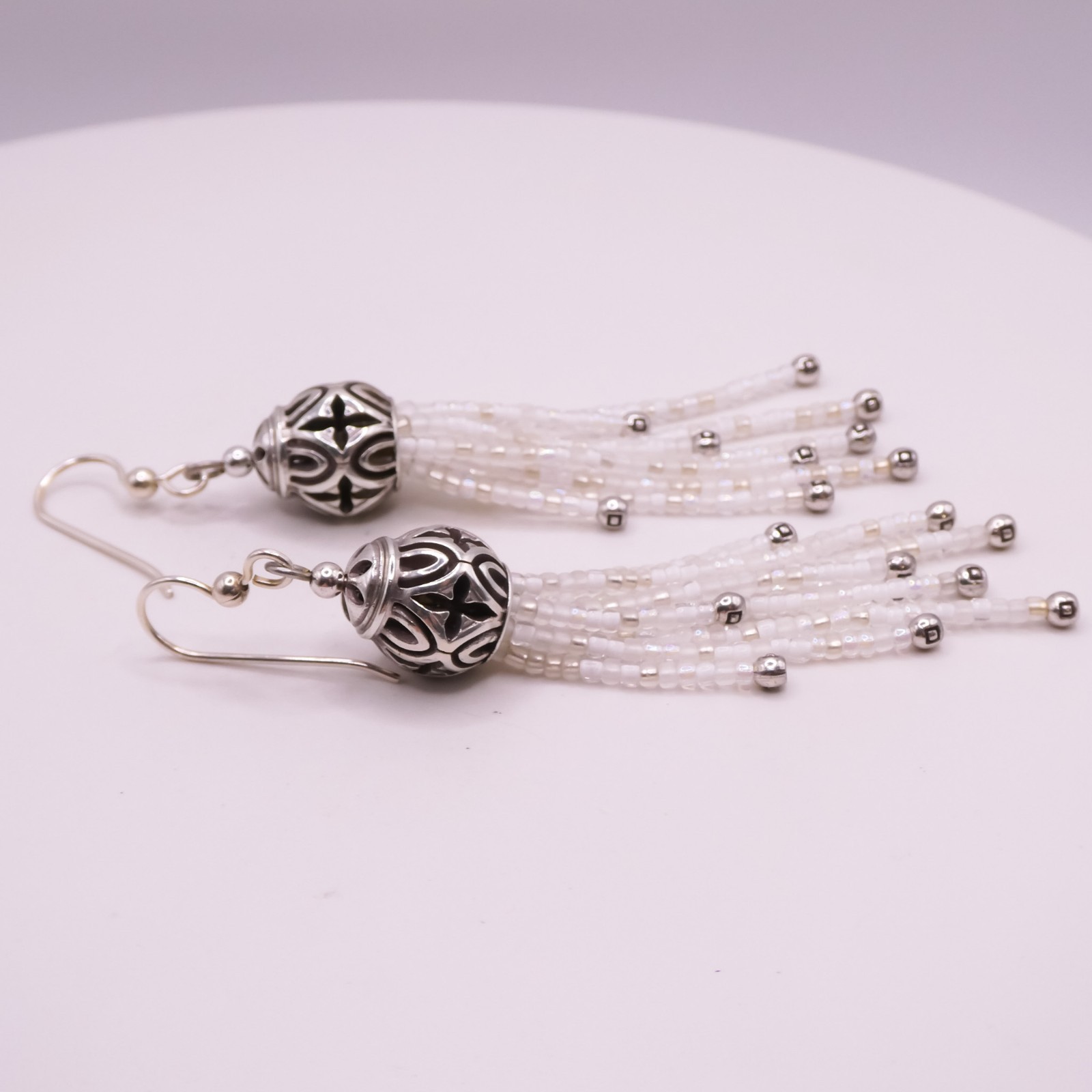 Brighton Boho Roots White Beaded Tassle 3.3″ Womens French Wire Pierced Earrings