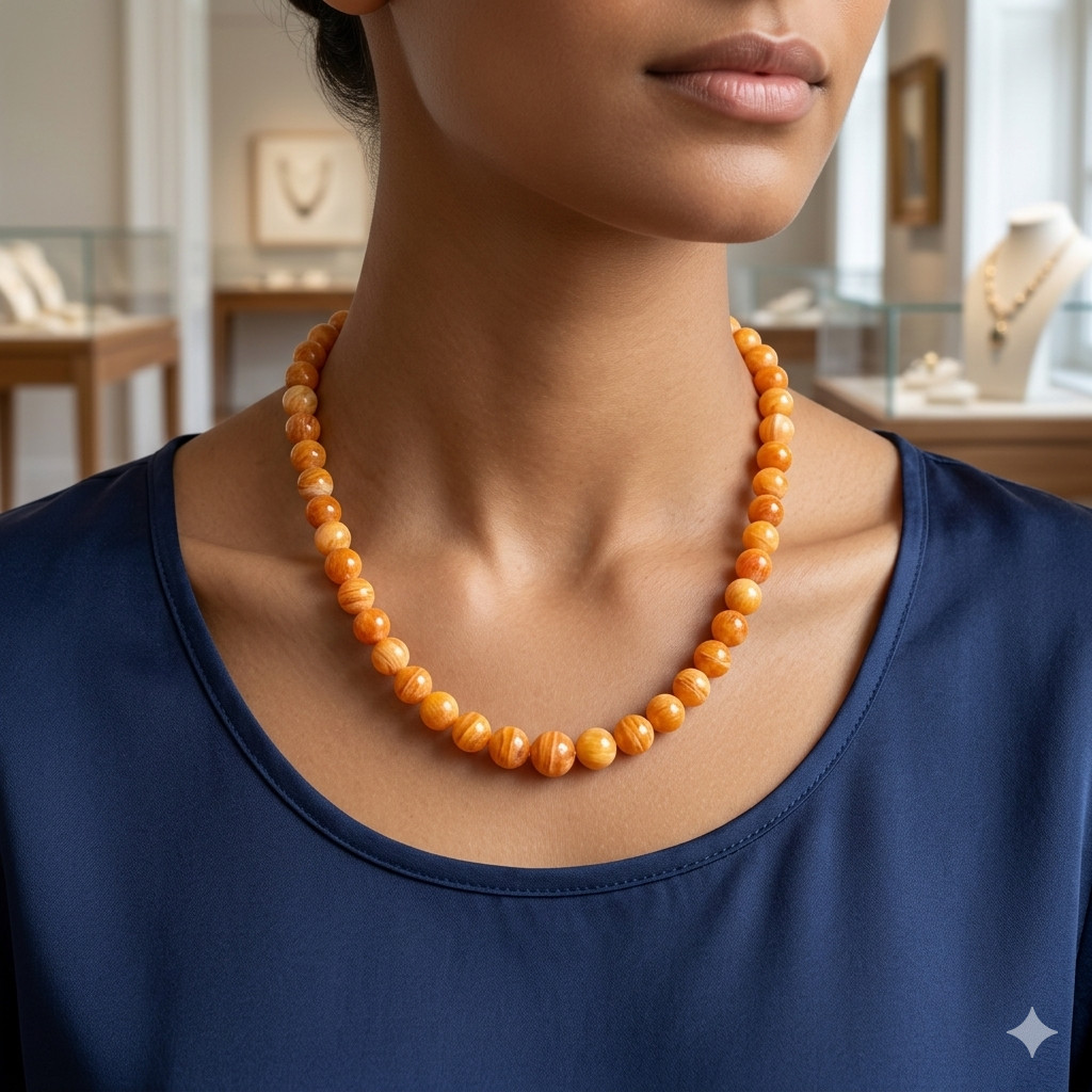Orange Copper Turquoise Gemstone 925 Silver Beaded Adjustable Necklace For Girls