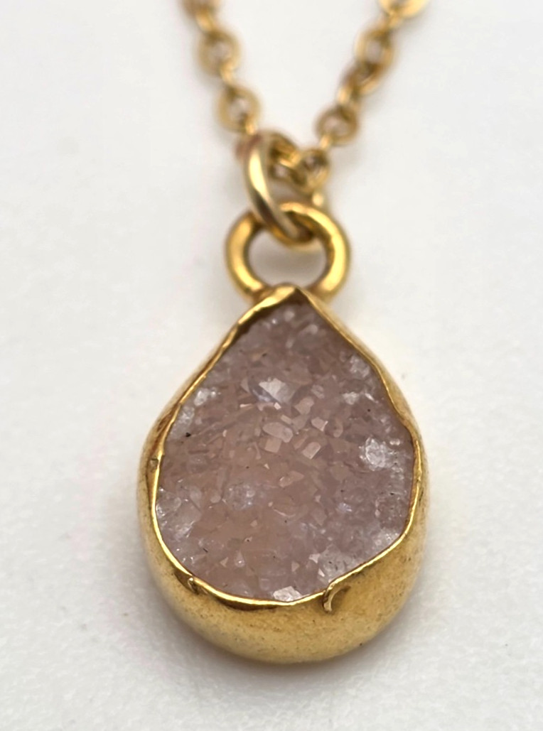 MSCO 1/20 14K GF Rose Quartz Drusy Teardrop Necklace Reversible 18 in Reverisble