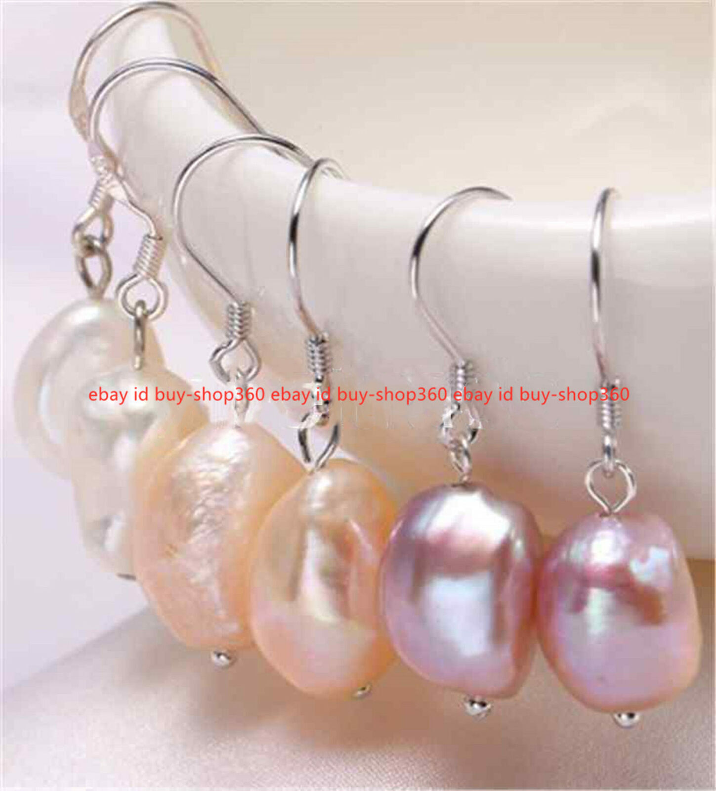 3 Pairs 6-12mm Baroque Natural Freshwater Pearl 925 Silver Hook Dangle Earrings
