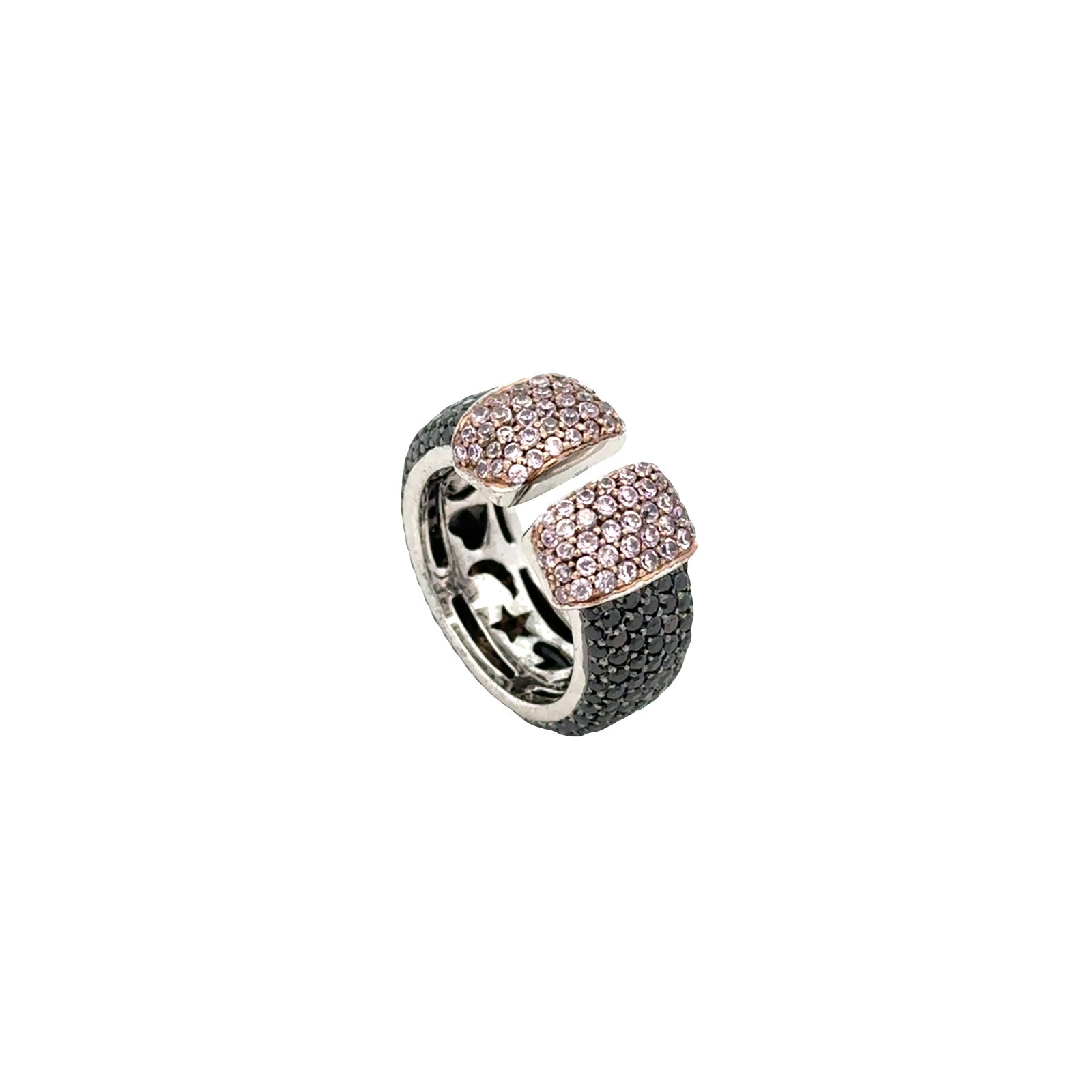 Black & Pink Zircon Band Ring 925 Sterling Silver White & Pink Rhodium