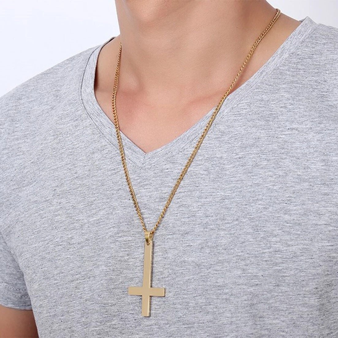 Gold Saint Peter’s Cross Necklace Inverted Stainless Steel Pendant Punk Goth
