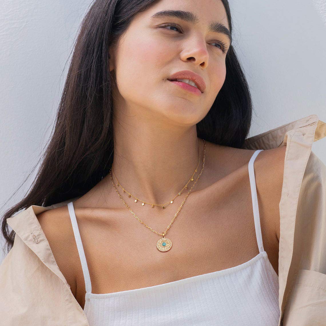 Aobei 18 inches (chain length), 18mm (pendant size), 18K Gold Plated Evil Eye