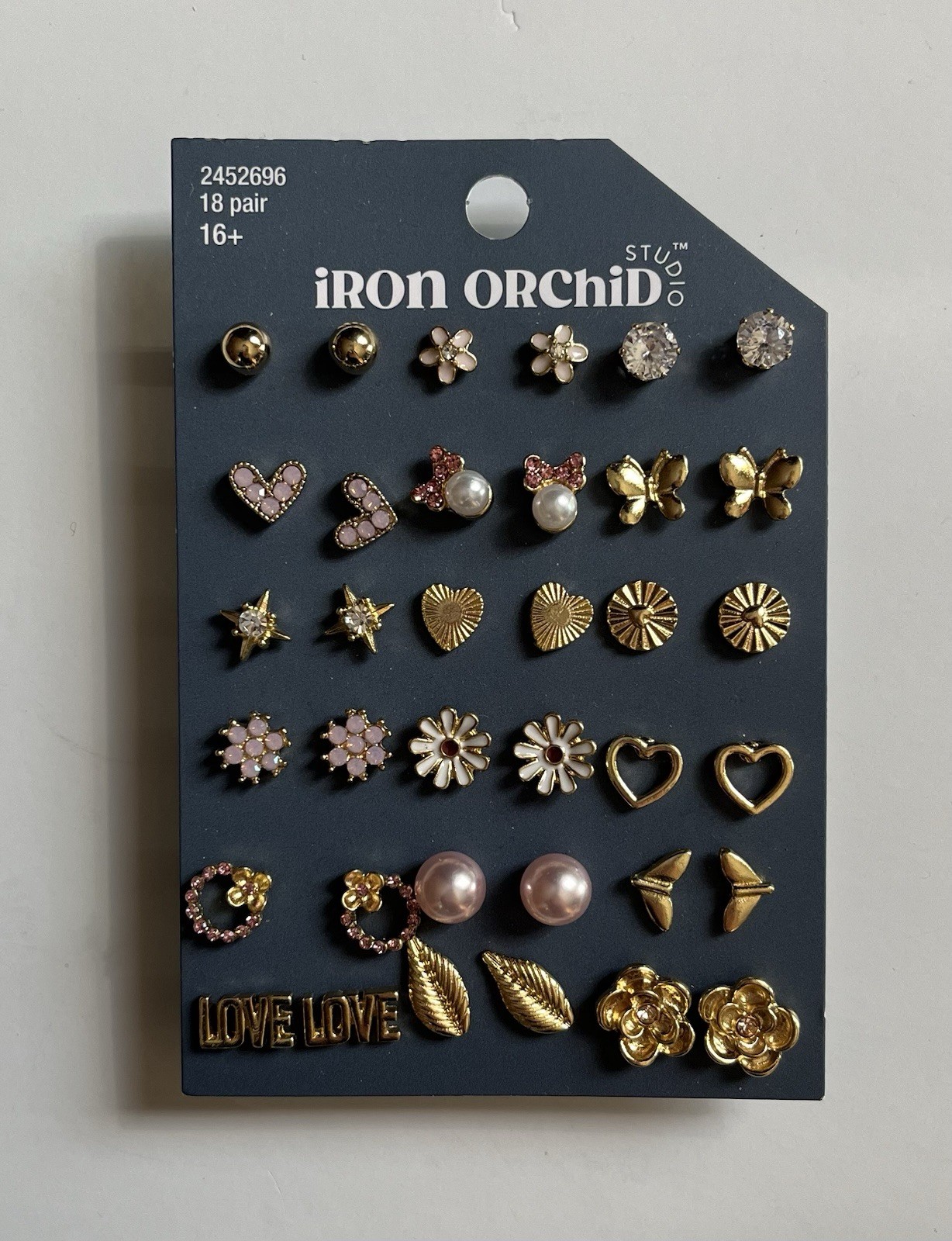 Iron Orchid Studio Pink & Shiny Post Earrings, Nickel Free, 18 Pair Pack