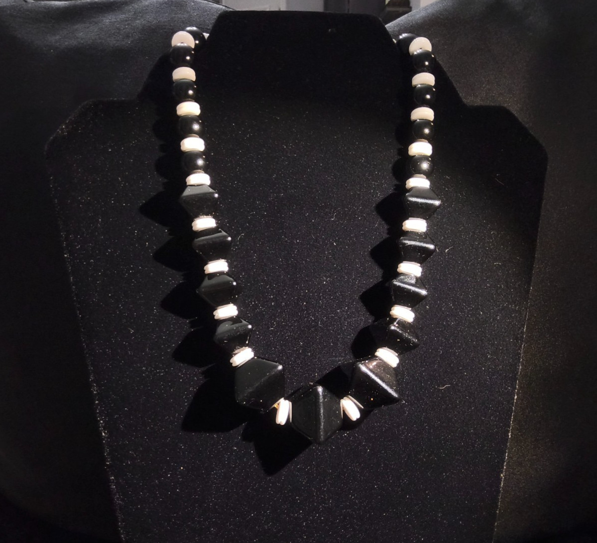 Napier Black & White Statement Necklace and Bracelet Set Geometric Bicone Beads