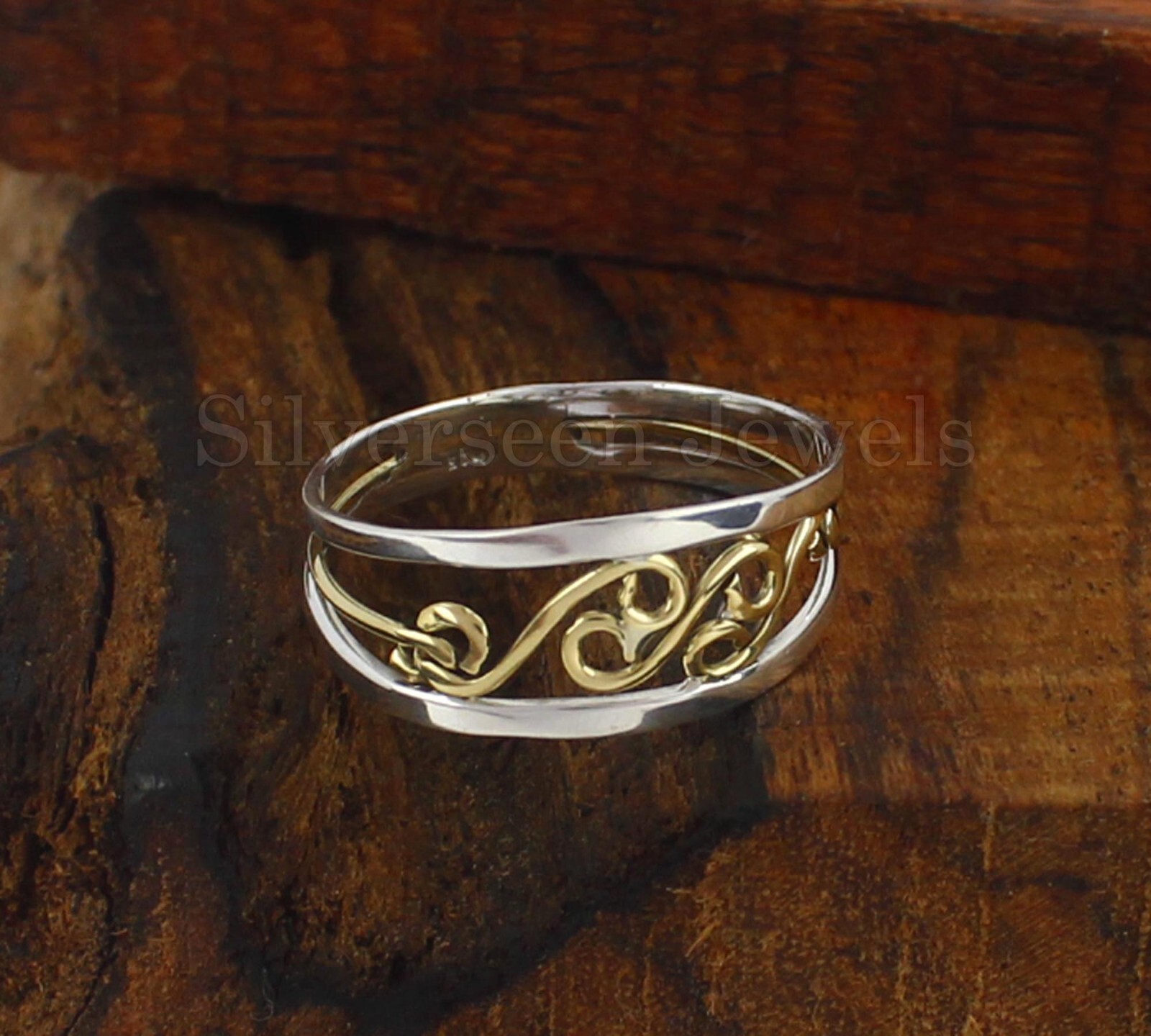 Filigree Ring gold & Silver Polished Tone On Silver Bright Day Hippiness Rings