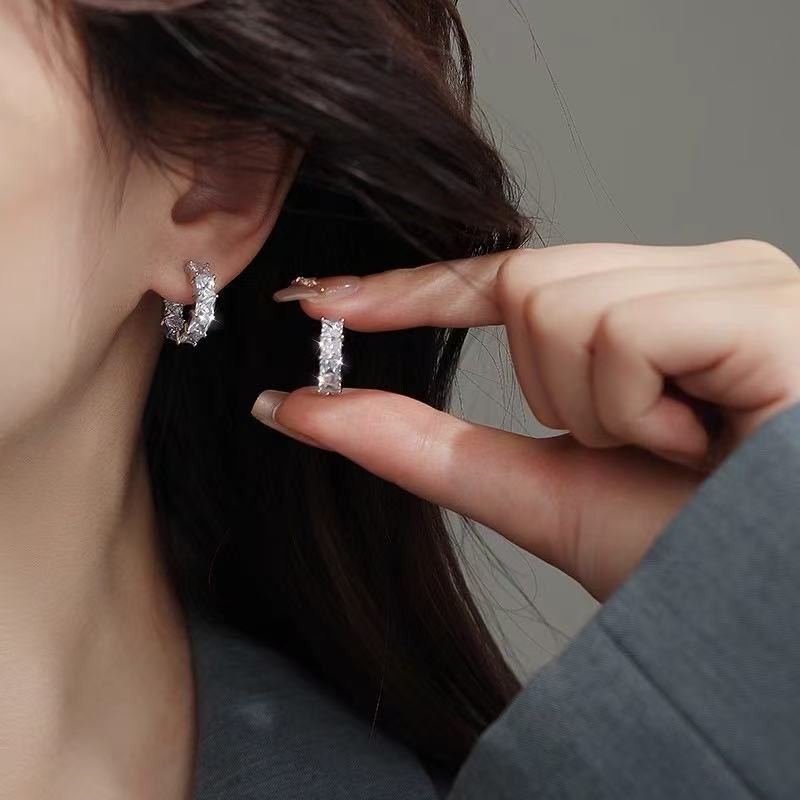 16mm Women White Gold Plated CZ Sparkling Round Hoop Huggie Earring Stud