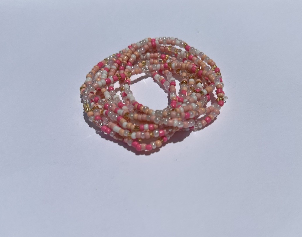 Pink White Gold Stretchy Seed Bead Bracelets. Set Of 10