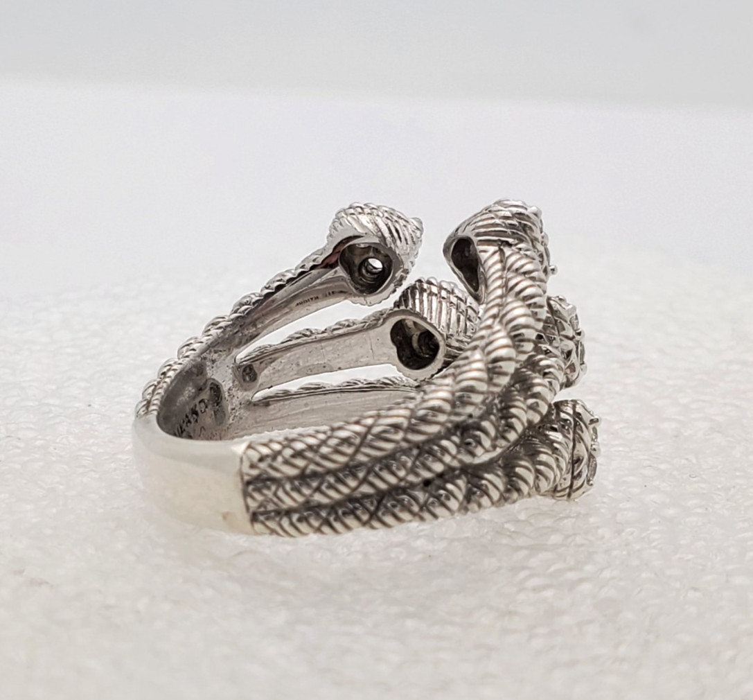 Judith Ripka .925 Sterling Silver Split Shank 6 Heart Ring 8.0g Size 7