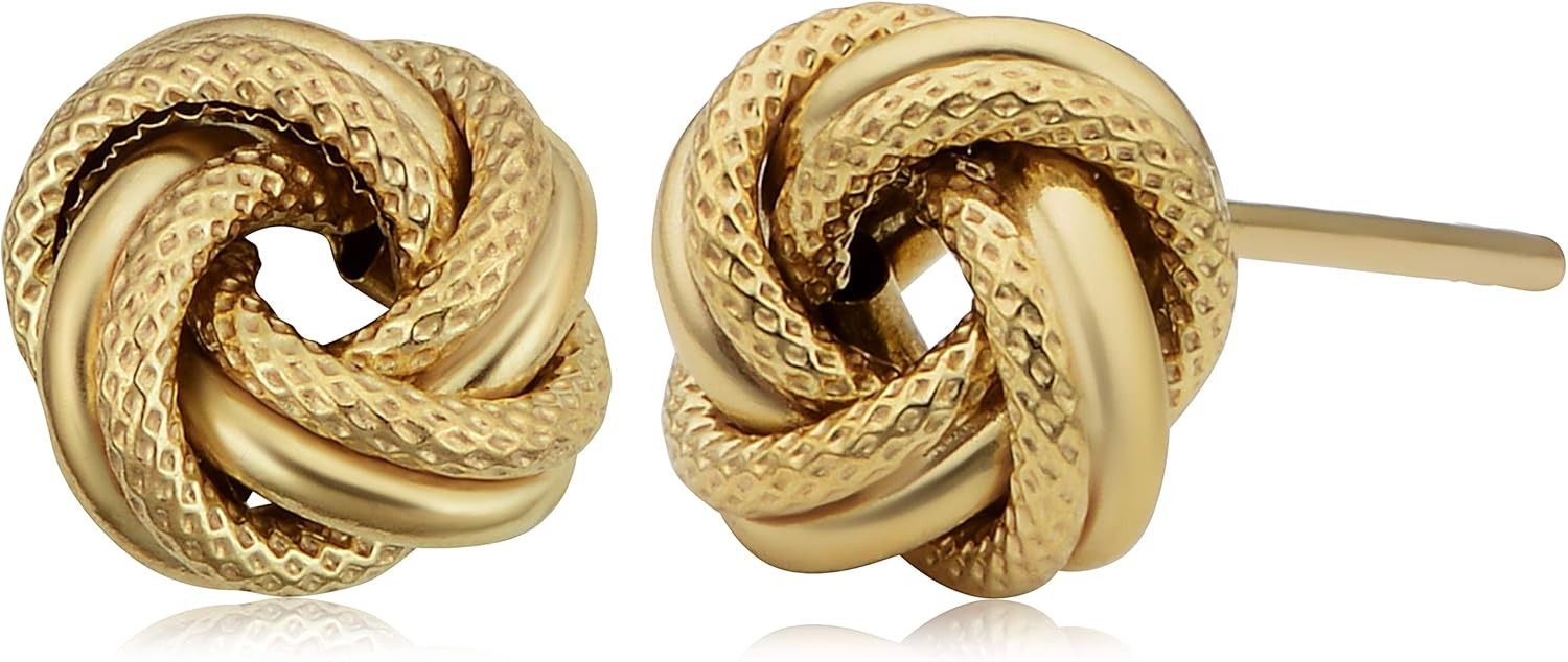 Kooljewelry 10k Yellow Gold Textured Love Knot Stud Earrings