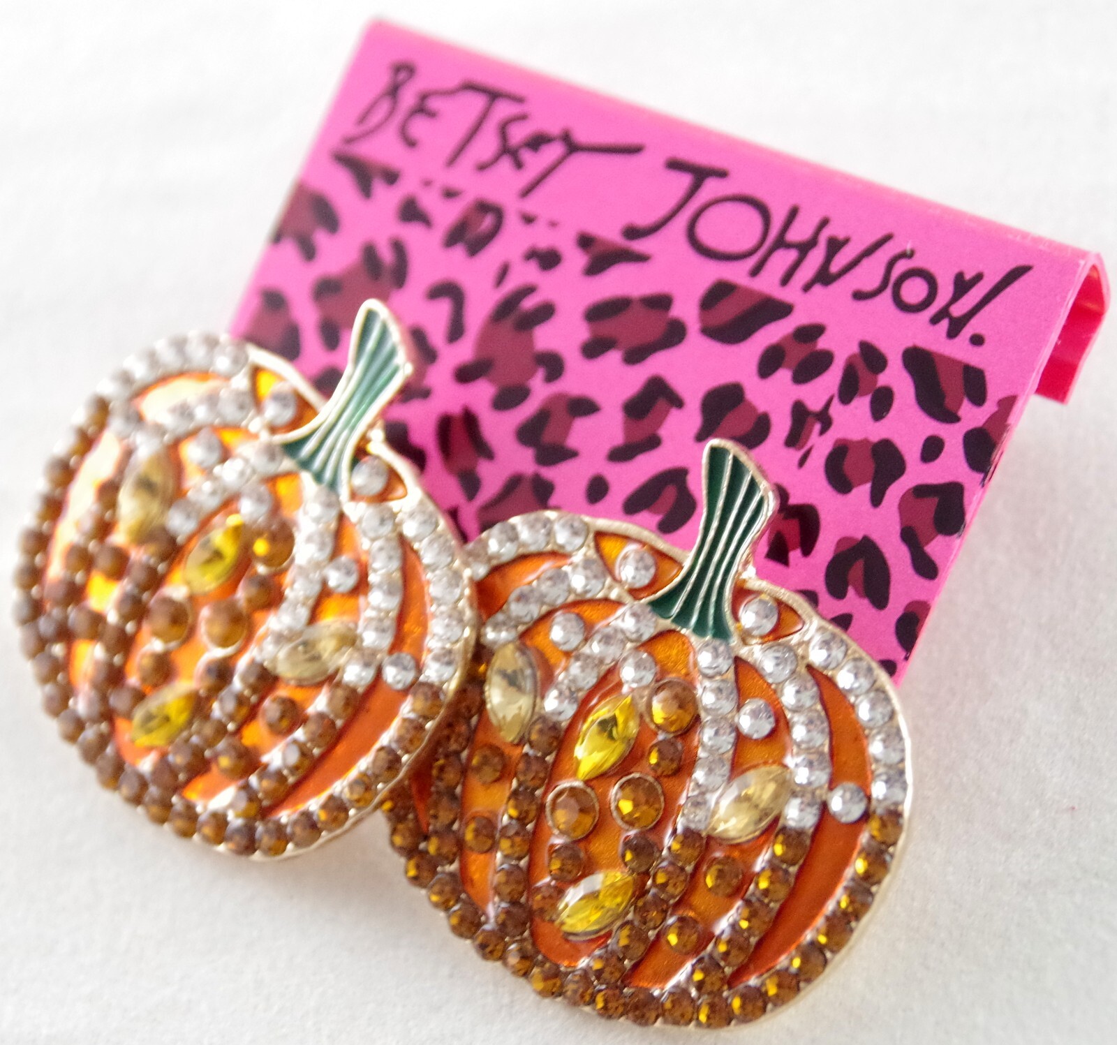 BIG BETSEY JOHNSON CRYSTAL RHINESTONE THANKSGIVING FALL AUTUMN PUMPKIN EARRINGS