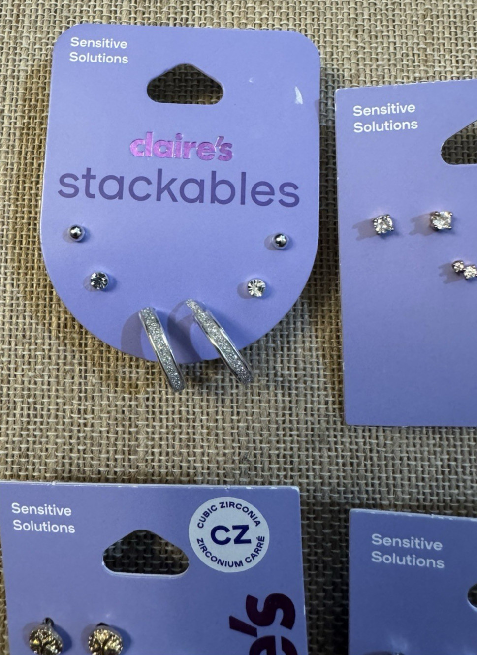 CLAIRES Sensitive Solutions Pierced Earring Cards Lot of 4 cards 12 pairs NWT #7
