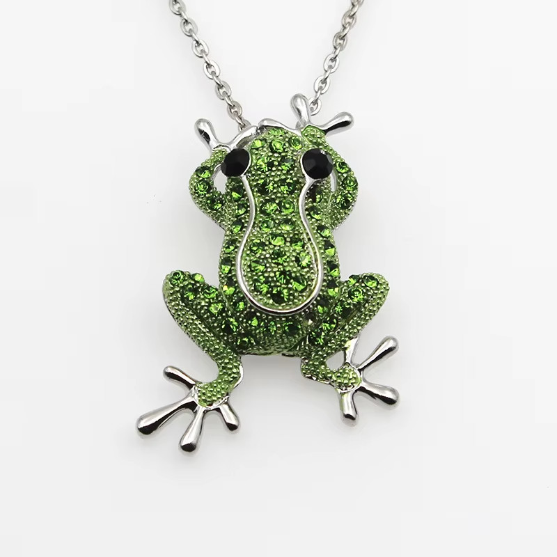 Frog Necklace Green Crystal Stone Pendant Cottagecore Bohemian Jewelry Gift New