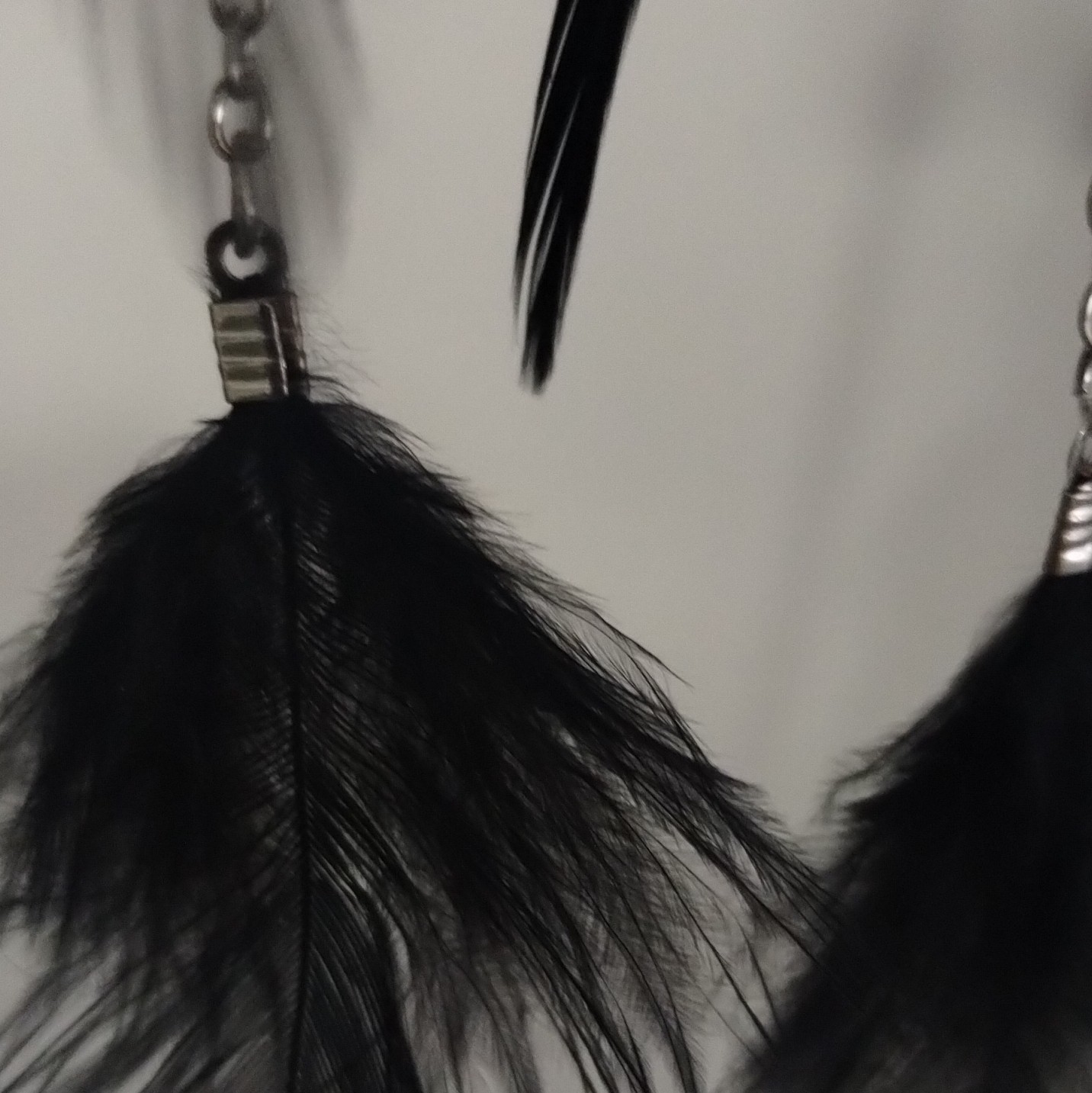 12 Inch Long Dangle/Drop Feather Earrings, Multicolor Beaded Silver-Tone Chain