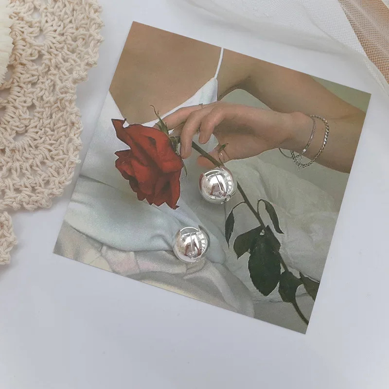 925 Sterling Silver Ball Huggie Earrings Women Minimalist Daily Jewelry