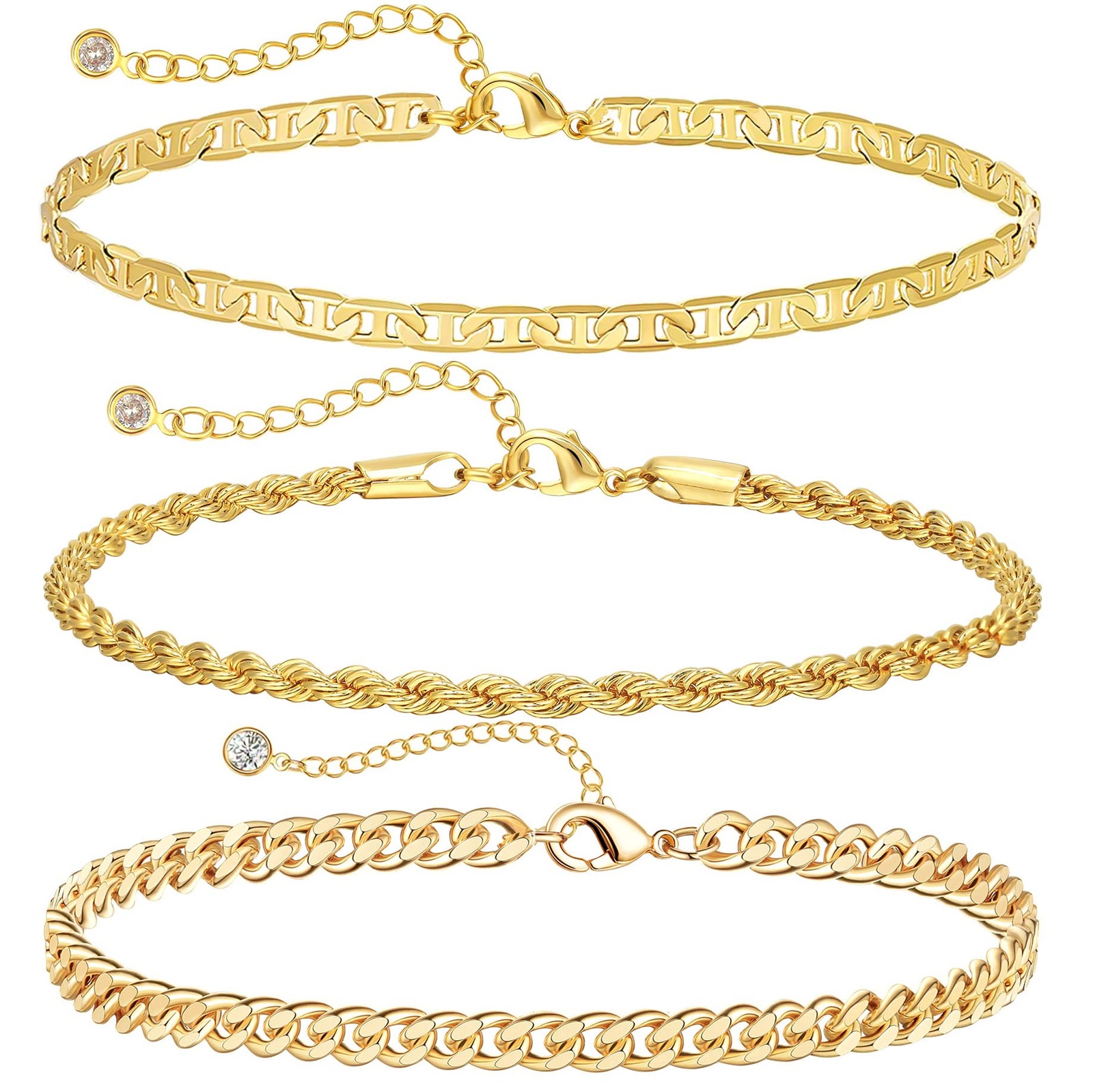 DEARMAY 14K Gold Plated Ankle Bracelets for Women Anklets Herringbone Cuban L…