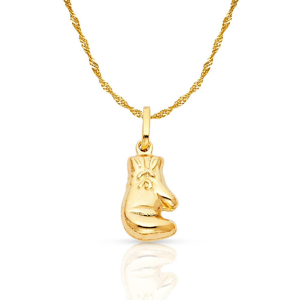14K Yellow Gold one Boxing Glove Charm Pendant & 0.9mm Singapore Chain Necklace