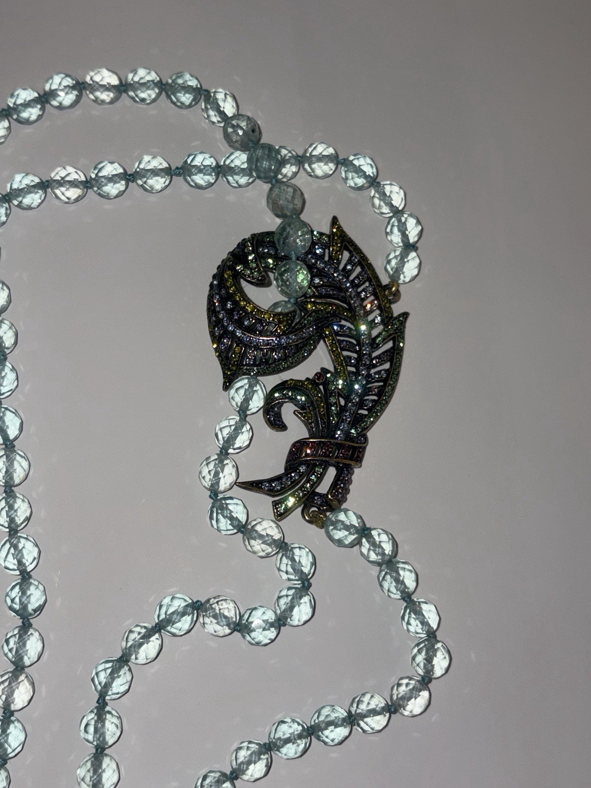 Heidi Daus Statement Necklace Crystal Plume Bead Art Deco Vintage