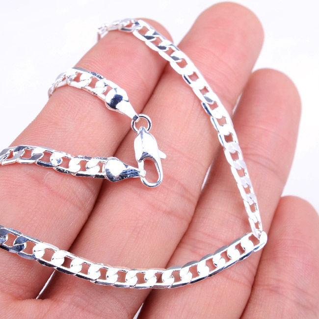 Solid 925 Sterling Silver 4mm wide 16~30 inch Cuban Curb Link Chain Necklace H70