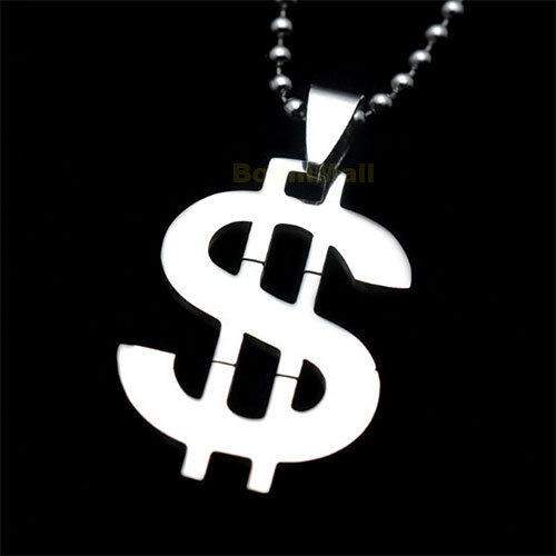 Stainless Steel Dollar Sign Charm Pendant Necklace
