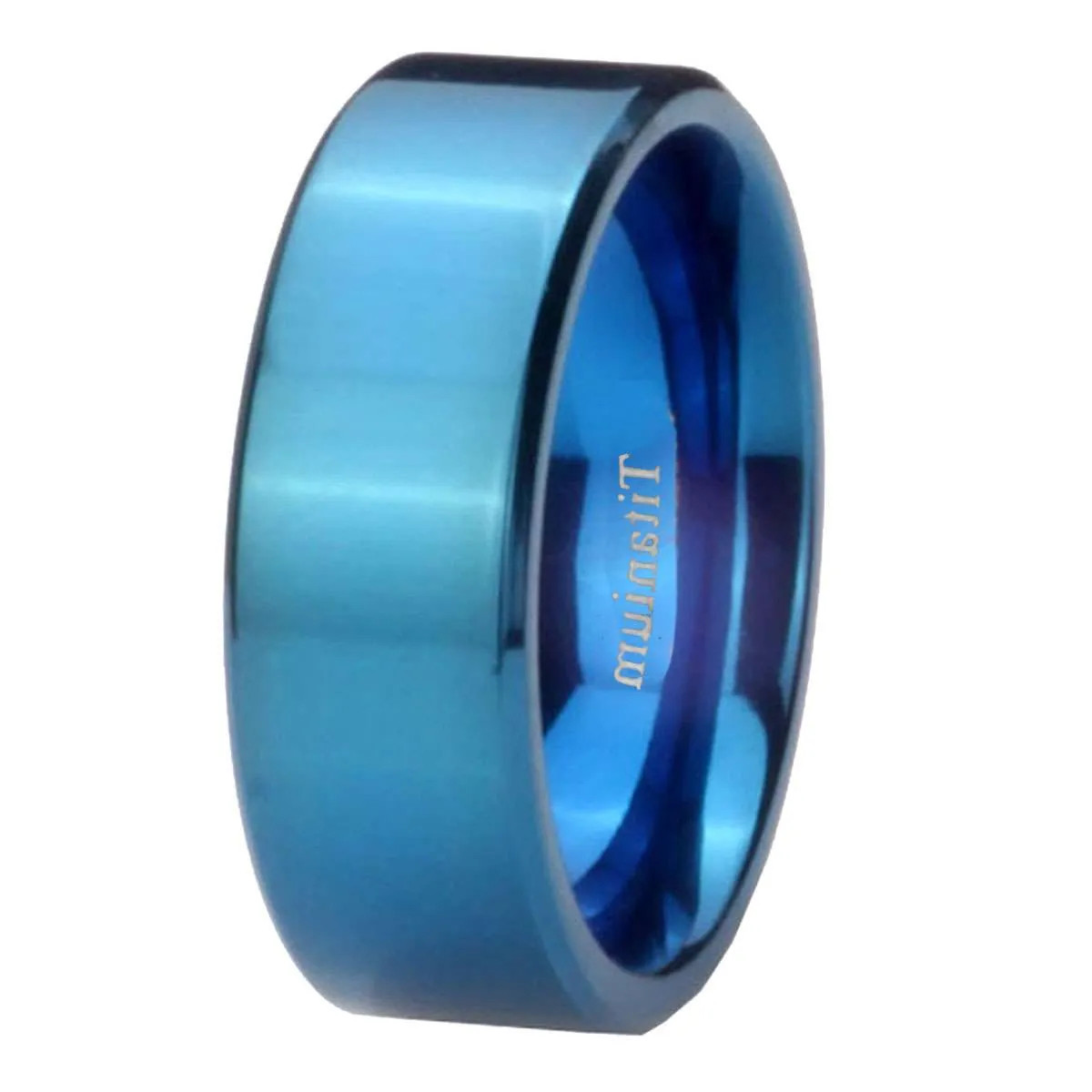 6, 8MM Blue Titanium Pipe Cut Men Wedding Ring Size 4 to 13
