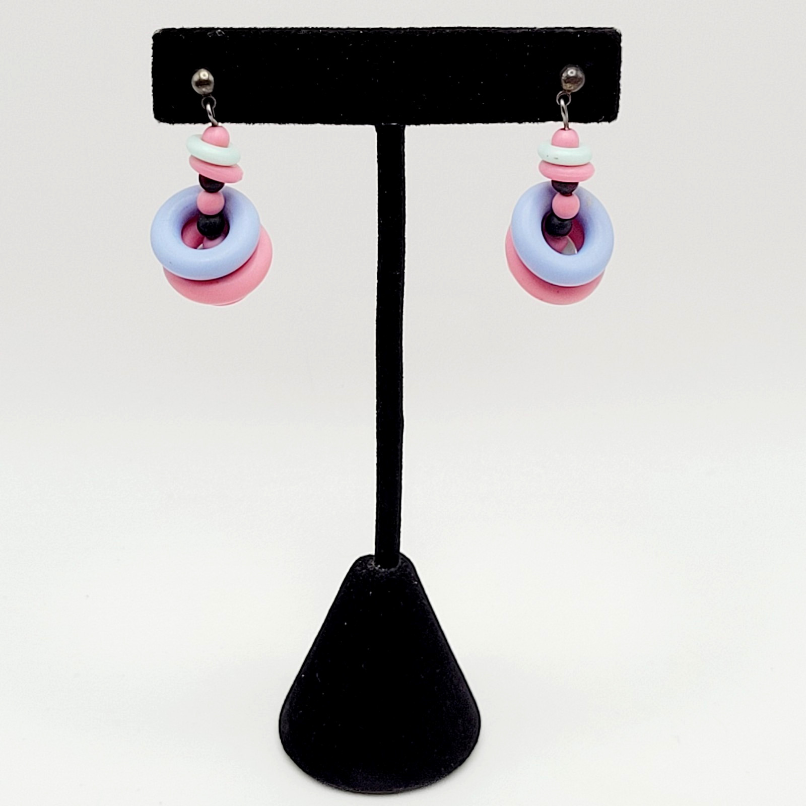 Artisan Donut and Disc Polymer Clay Pastel Colors Modern Pierced Dangle Earrings