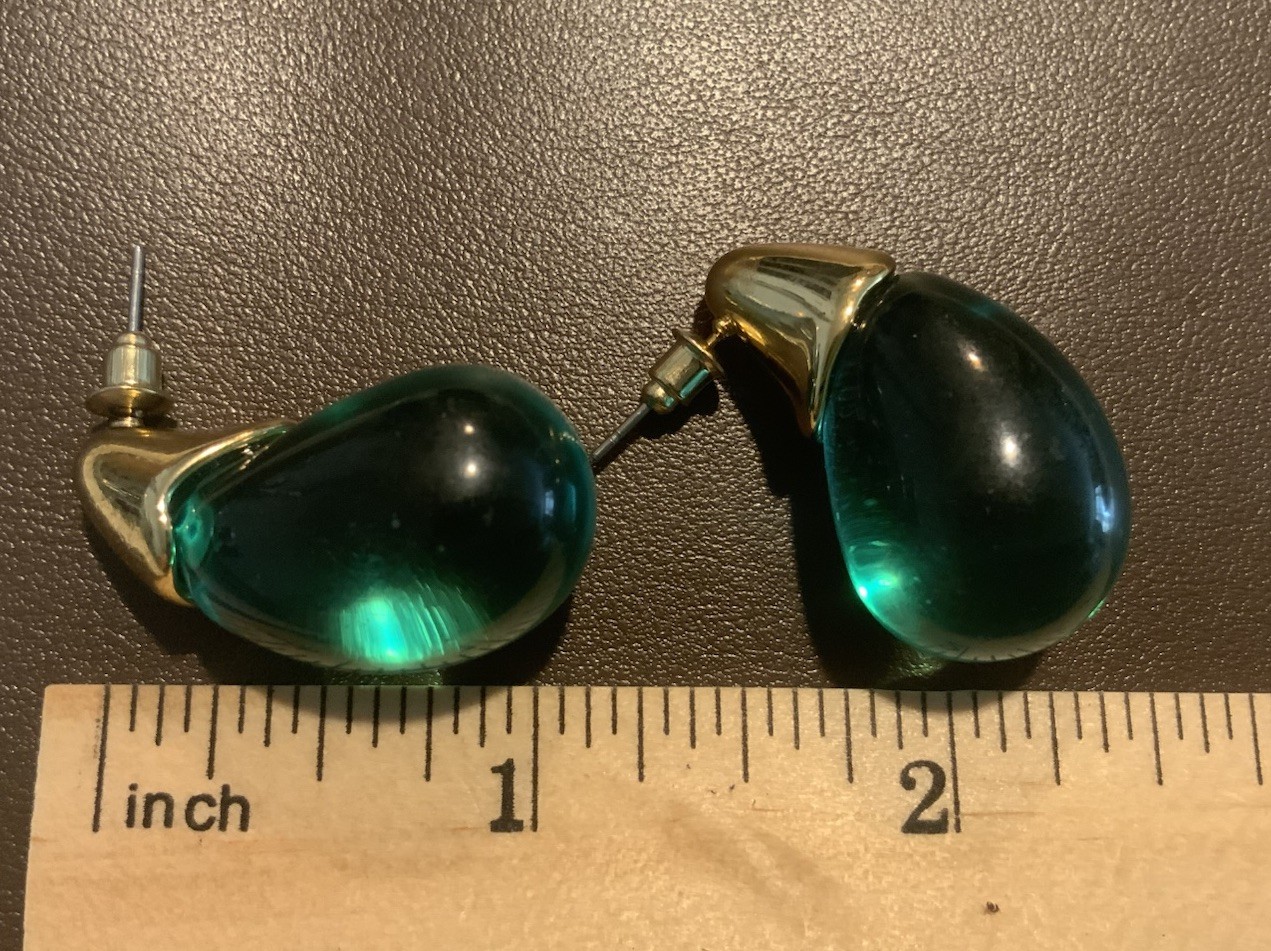 Lucite Earrings Style Clear Water Drop Gold Stud Boho Statement Retro VTG Retro