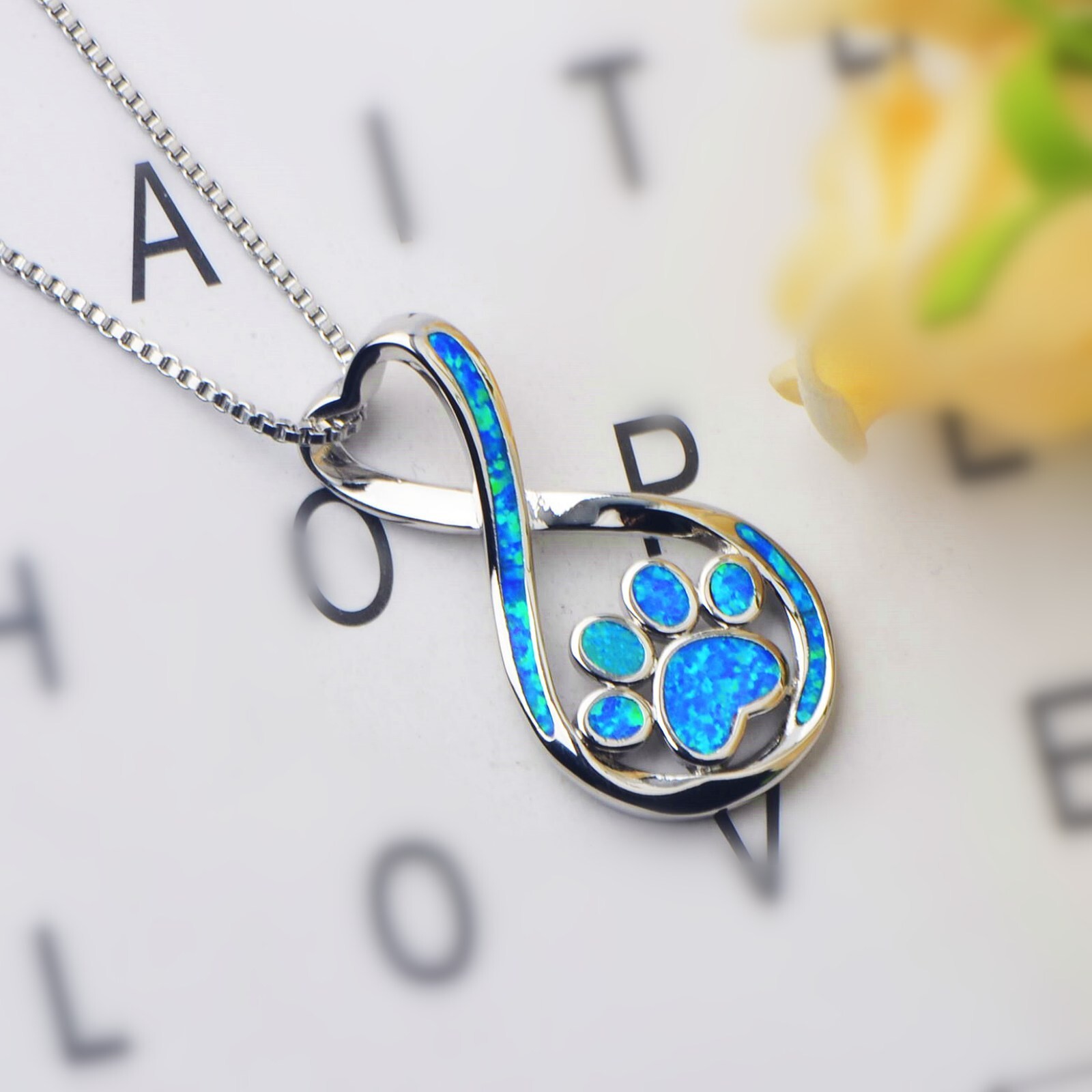 Hawaii Beach Blue Fire Opal Dog Paw Necklace Silver Filled For Women Girl