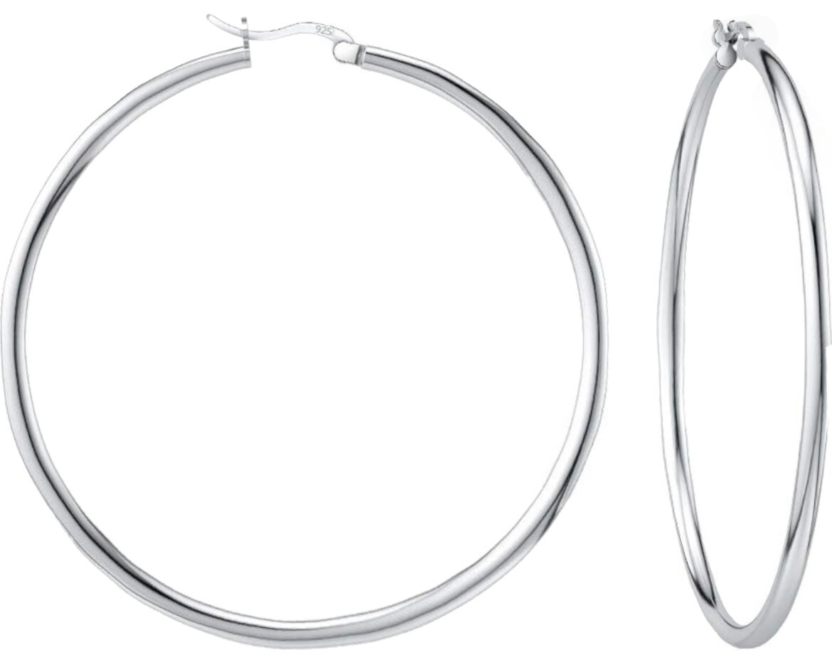 925 Sterling Silver Small 50MM Hoop Earrings Men Women Children 3MM Thick
