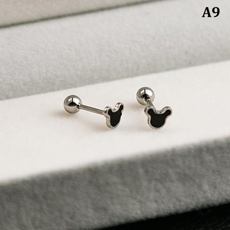 Silver Black Heart Star Round Small Stud Earrings for Women Ear Studs Jewelry