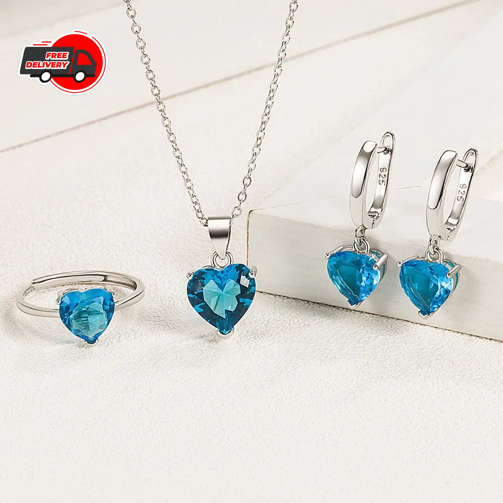 CHSHINE 925 Silver Jewelry Sets For Women Heart Zircon Ring Earrings Necklace