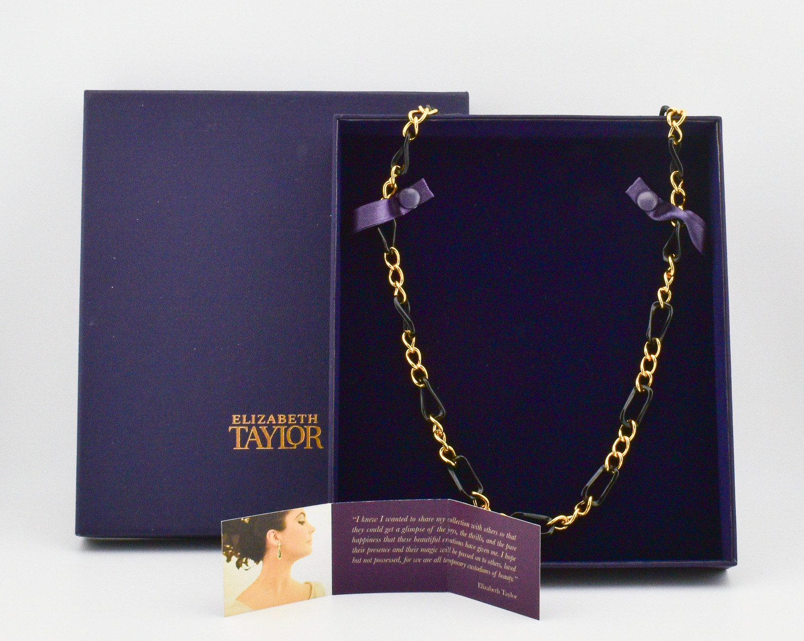 Elizabeth Taylor Black & Gold-Tone Statement 35in Chain Necklace With Box