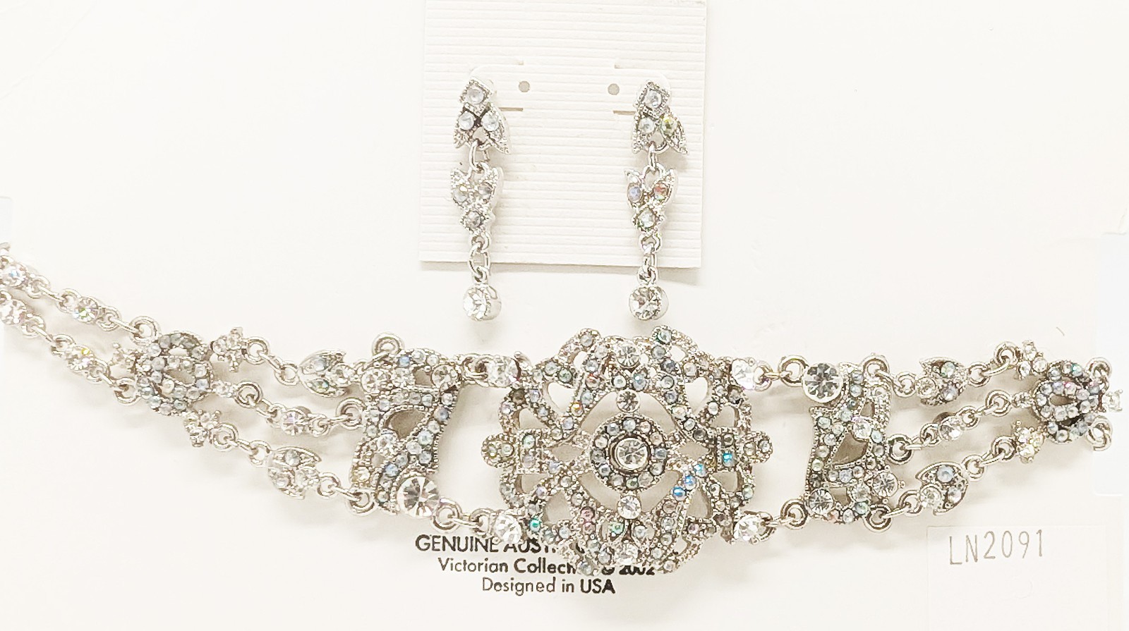 DESIGNER INSPIRED 16 in CLEAR MULTI CRYSTAL CHOKER SILVER TONE JEWELRY SET NEW