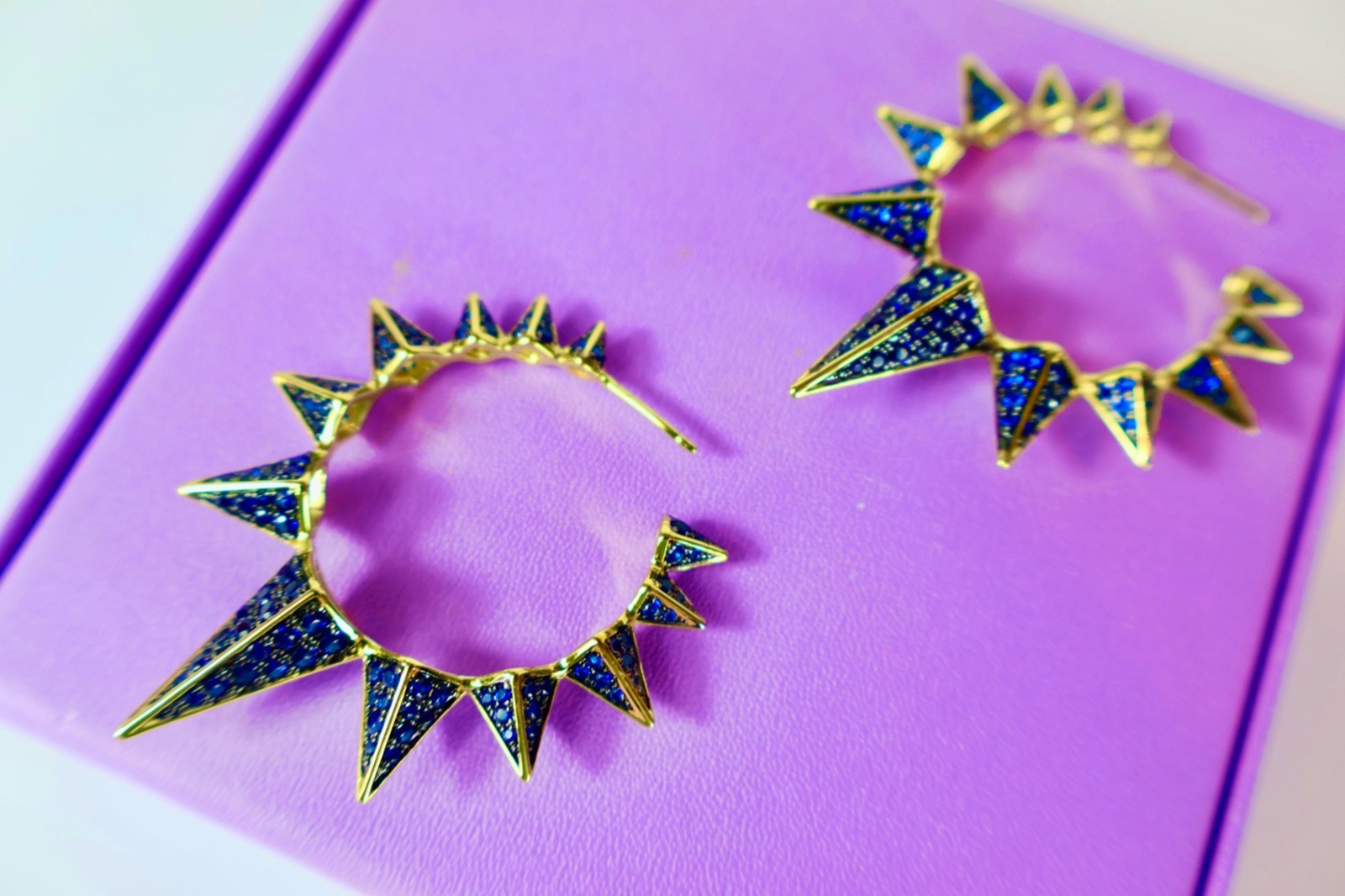 Melinda Maria Gabriella Spiked Hoop Earrings, Pave Blue Sapphire Stones, 0015