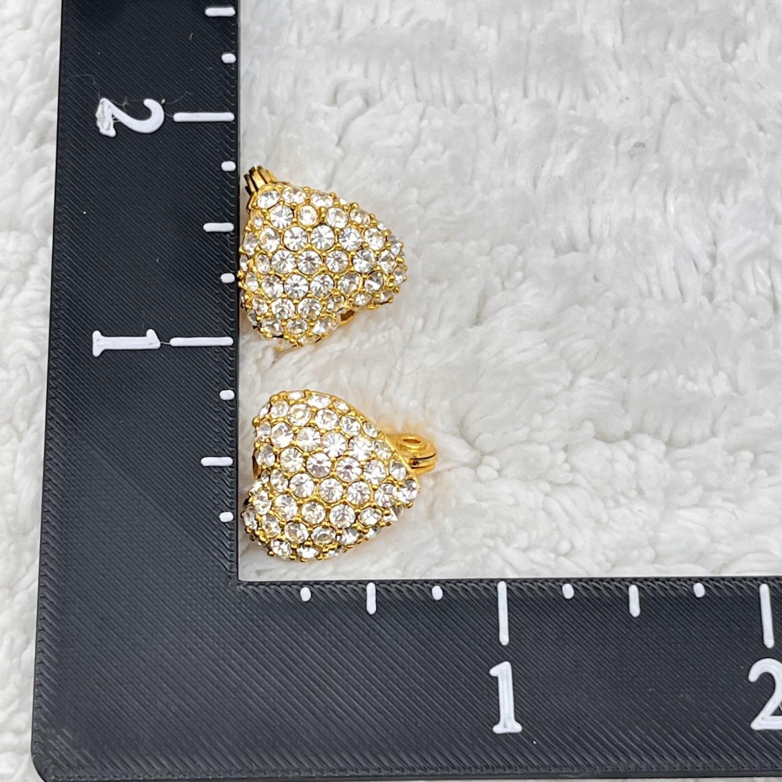 Puffy Heart Earrings Rhinestone Clip Ons Nice Quality .75″