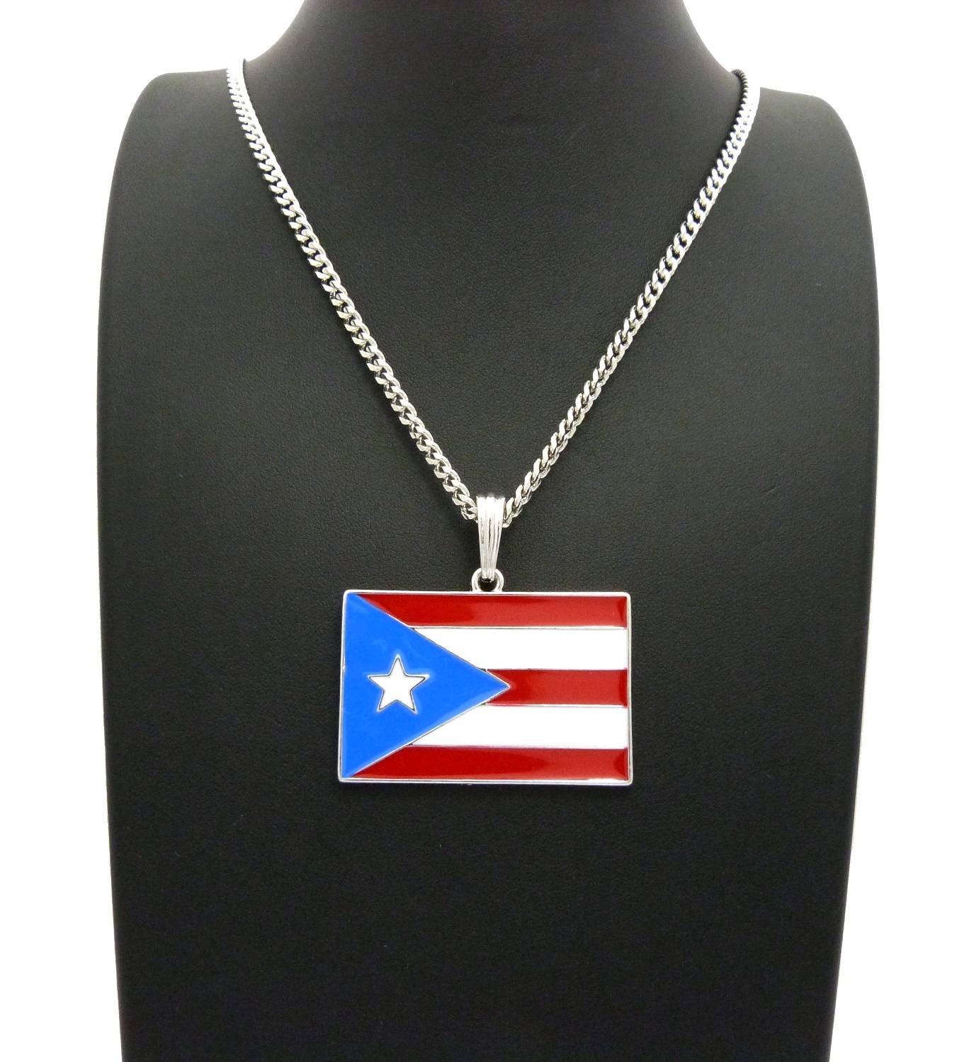 NEW PUERTO RICO FLAG PENDANT & 24″ BOX/CUBAN CHAIN HIP HOP NECKLACE – XTP60R