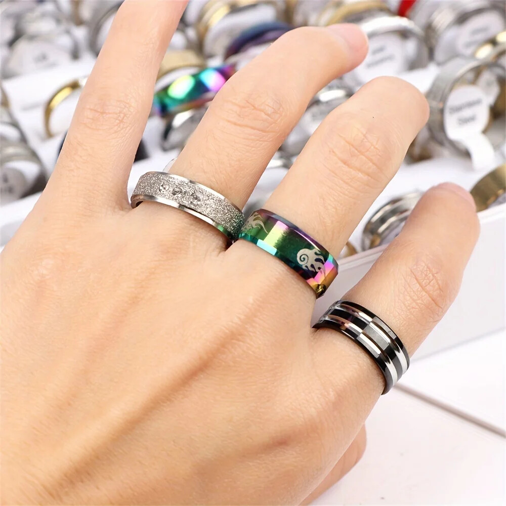 100 Pcs Mixed Finger Rings Stainless Steel Band Ring Jewelry Lot Female Wedding