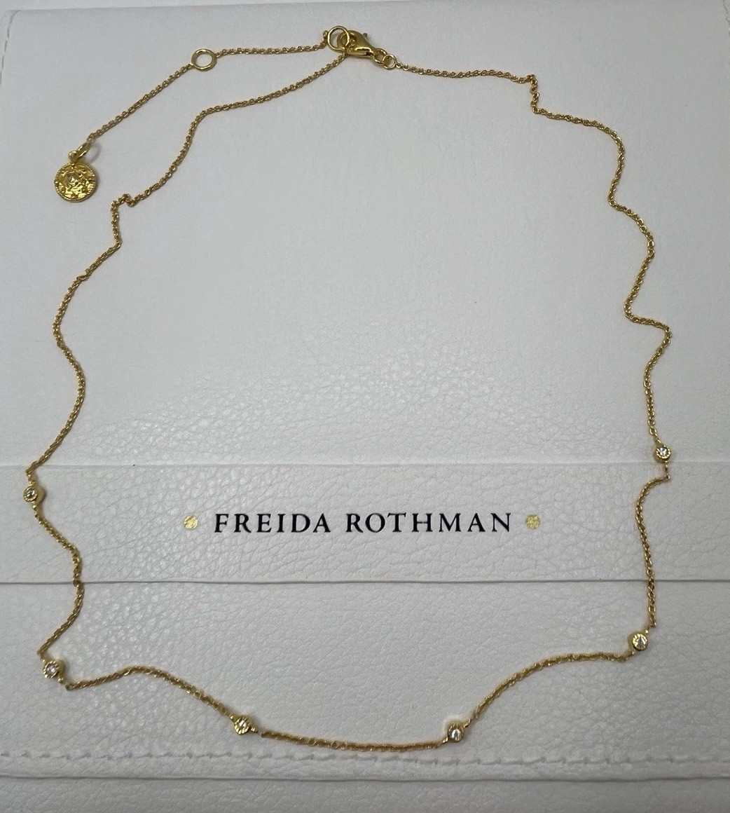 Freida Rothman 14k Gold Over Sterling Silver Bezel Set Station Necklace 18-20 In