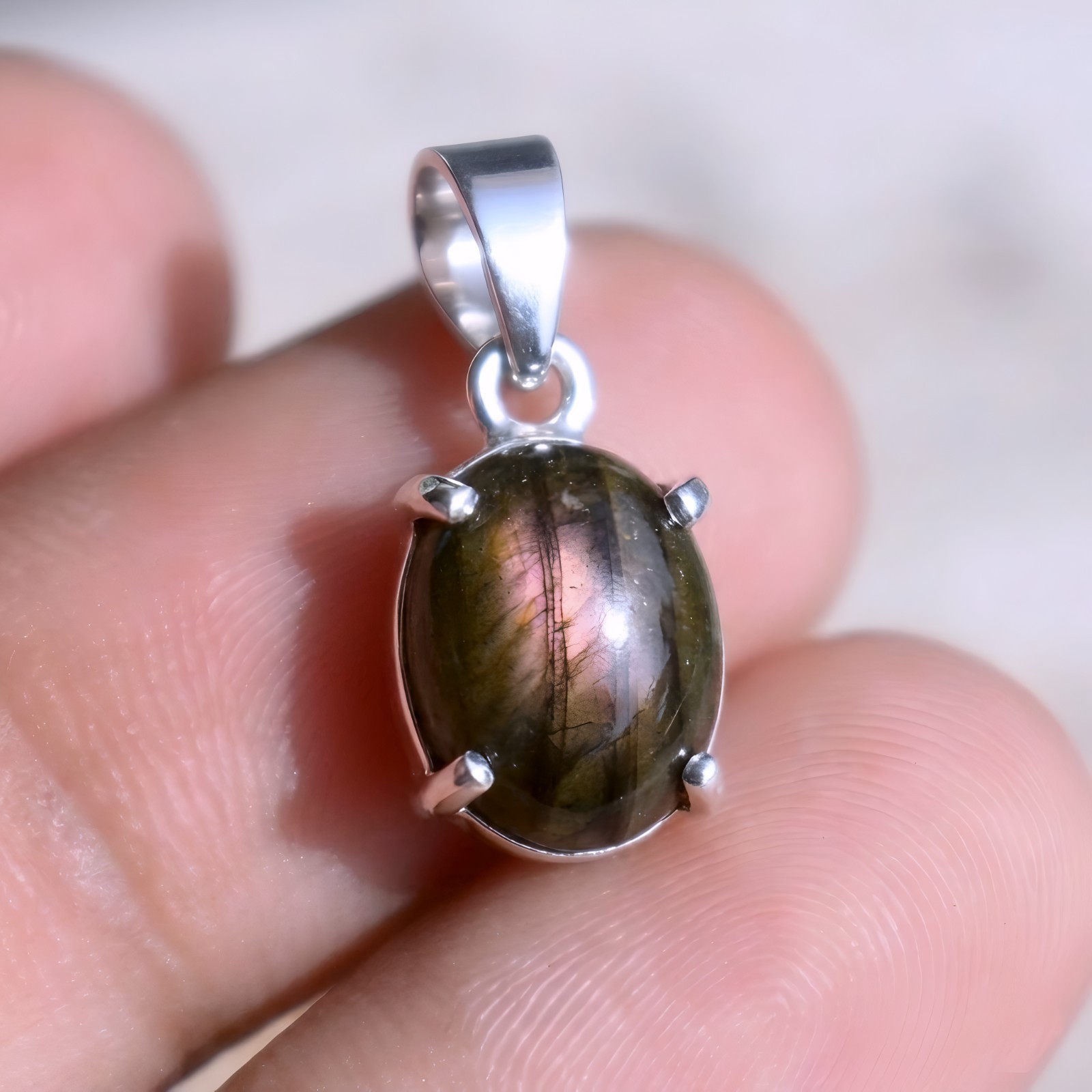 Pink Fire Labradorite Gemstone Pendant Handmade 925 Silver Gift