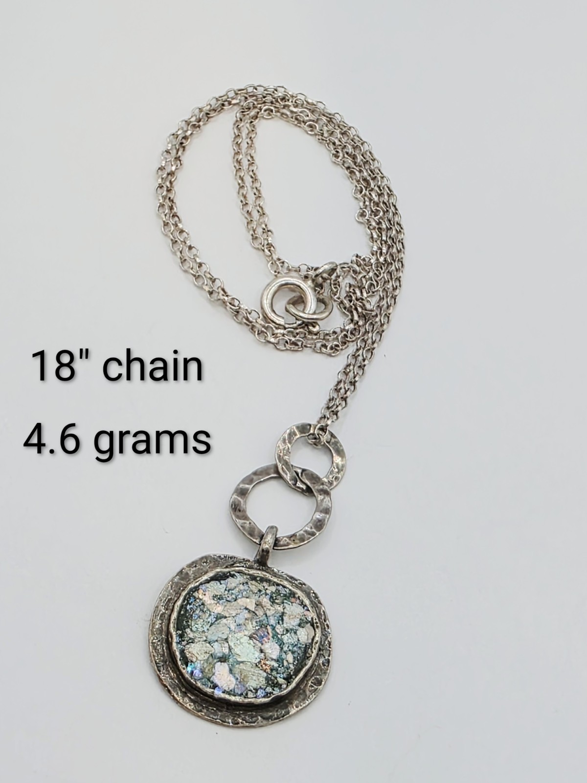 Sterling Silver ASCOPA 925 Pendant Necklace With Iridescent Roman Glass